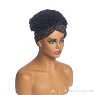Aishili wholesale 6 inch 220 g short curly afro synthetic hair headband wig for black women